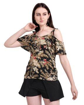floral print tailored fit ruffled top
