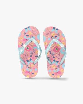 floral print thong-strap flip flops