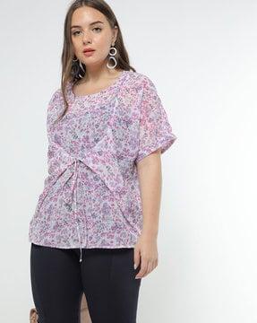 floral print tie-up top with extended sleeves