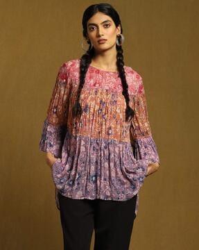 floral print tiered a-line kurti with camisole