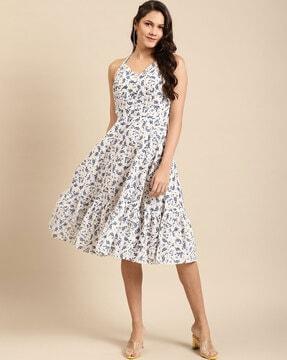 floral print tiered dress with criss-cross back