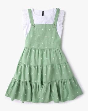 floral print tiered pinafore dress with t-shirt