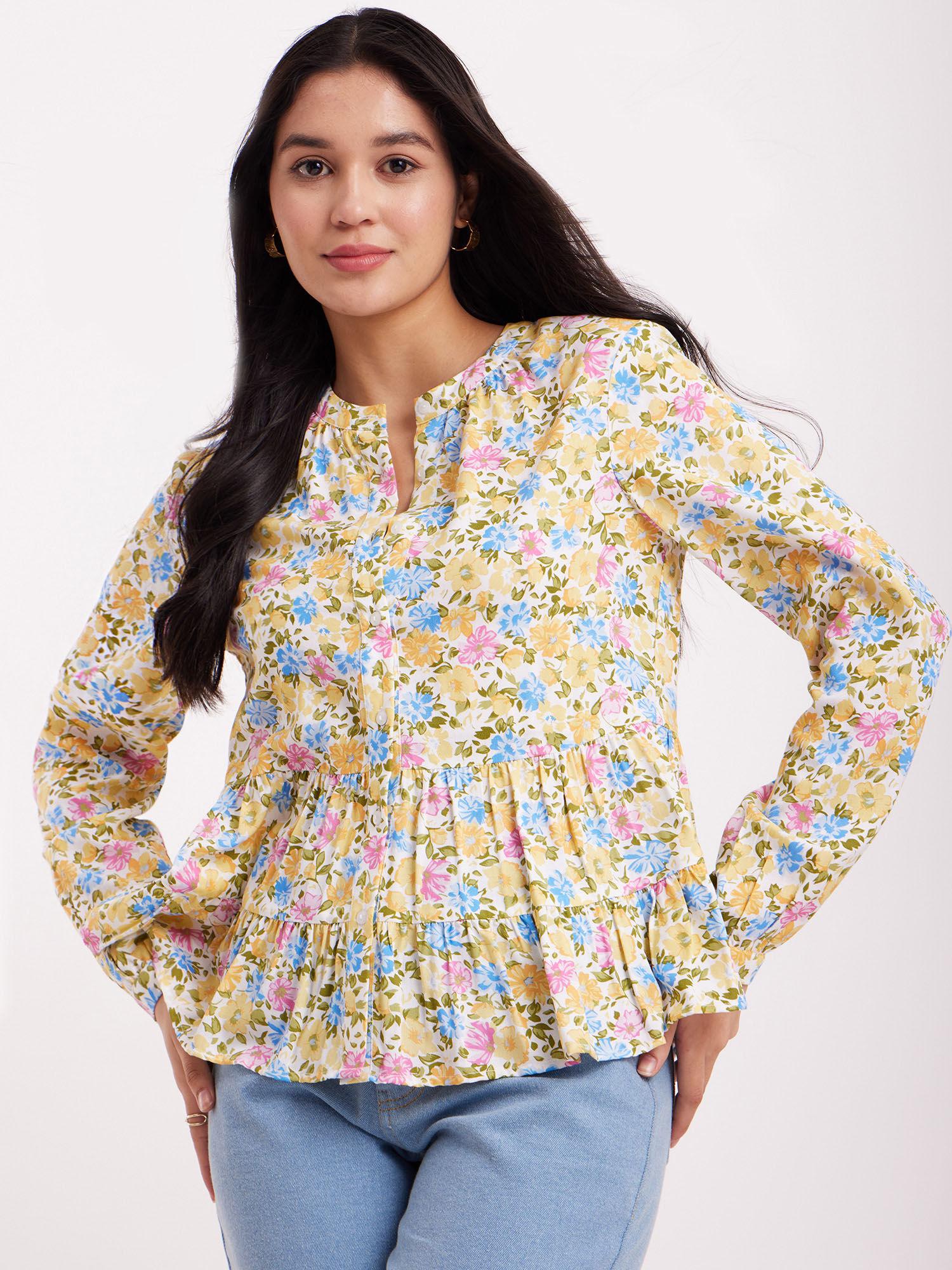 floral print tiered shirt - multicolour