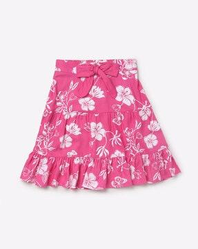floral print tiered skirt with elasticated waist