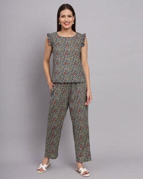 floral print top & pants set