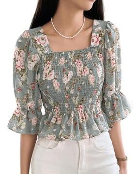floral print top with 3/4th  sleeves