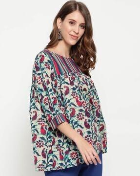 floral print top with 3/4th  sleeves