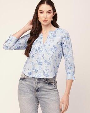 floral print top with 3/4th sleeves