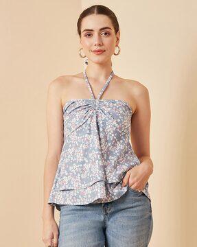 floral print top with back-open