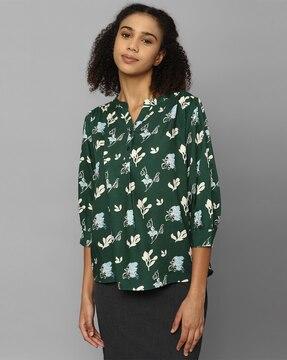 floral print top with band collar