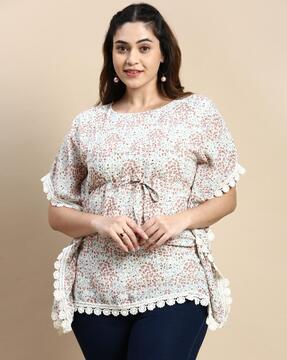 floral print top with batwing sleeves