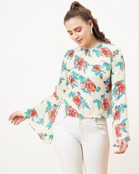 floral print top with bell sleeve