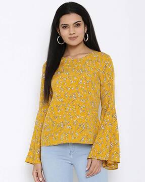 floral print top with bell sleeves