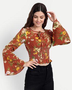 floral print top with bell sleeves