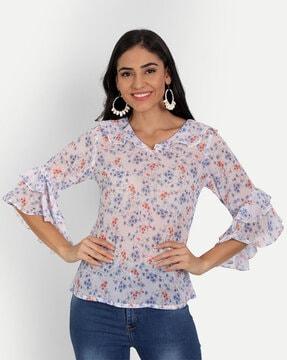 floral print top with bell sleeves