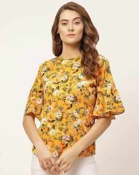 floral print top with bell sleeves