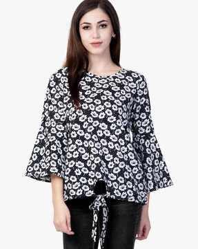 floral print top with bell sleeves