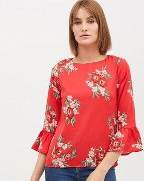 floral print top with bell sleeves