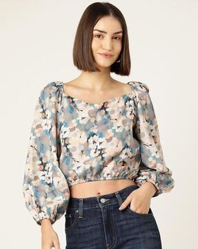 floral print top with bishop sleeves