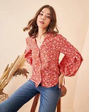 floral print top with bishop sleeves