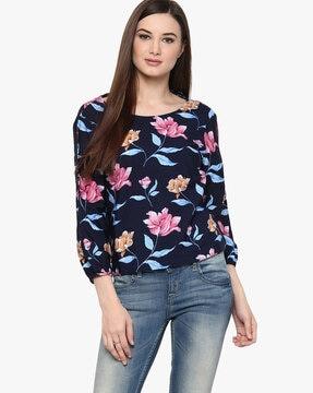 floral print top with bishop sleeves