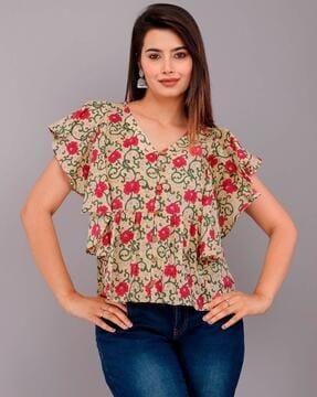 floral print top with butterfly sleeves