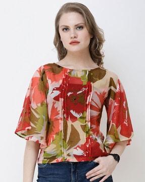 floral print top with butterfly sleeves