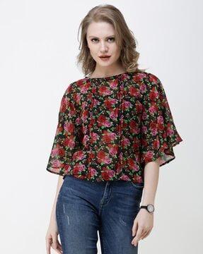 floral print top with butterfly sleeves