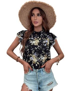 floral print top with cap sleeves