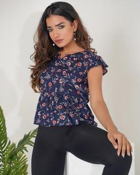 floral print top with cap-sleeves