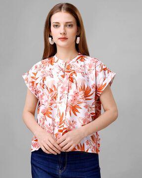 floral print top with cap sleeves