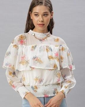 floral print top with cape sleeves