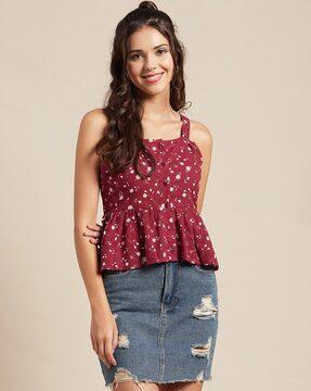 floral print top with cinched detail