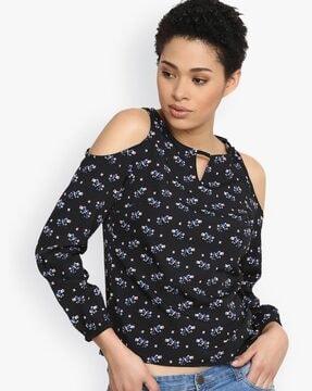 floral print top with cold shoulder sleeves