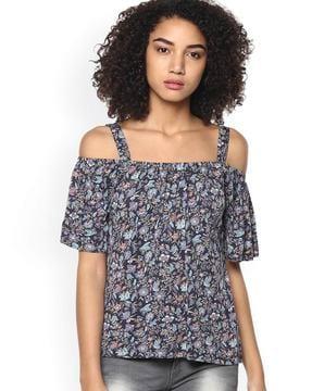 floral print top with cold-shoulder sleeves