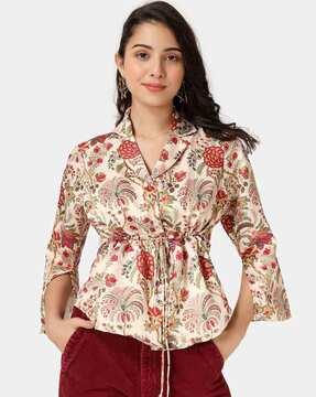 floral print top with collar-neck