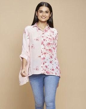 floral print top with cuffed sleeves