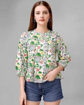 floral print top with cuffed sleeves