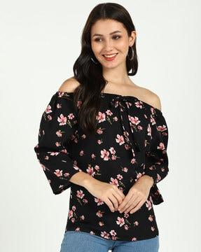 floral print top with drawstrings