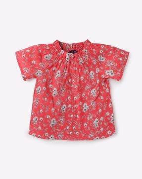 floral print top with elasticated neckline