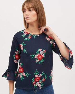 floral print top with flounce sleeves