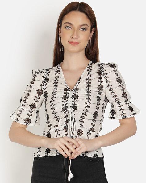 floral print top with front tie-up