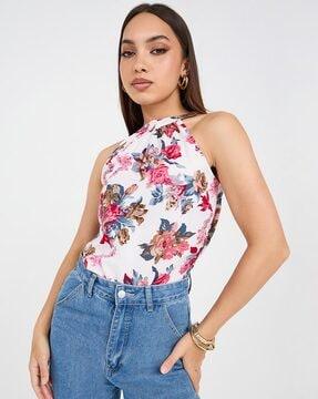 floral print top with halter-neck