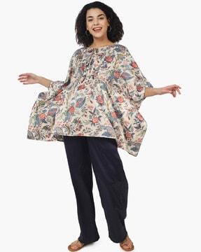 floral print top with kaftan sleeves