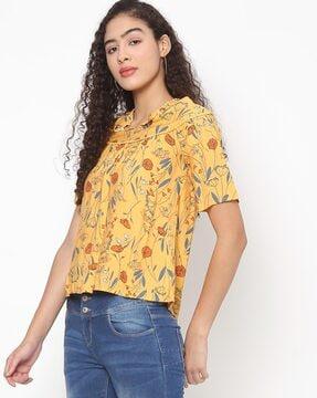 floral print top with lace insert