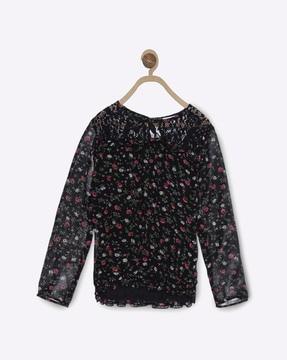 floral print top with lace yoke