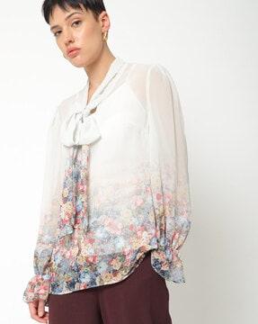 floral print top with neck tie-up
