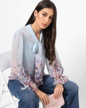 floral print top with neck tie-up