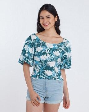 floral print top with neck tie-up