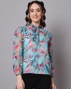 floral print top with neck tie-up